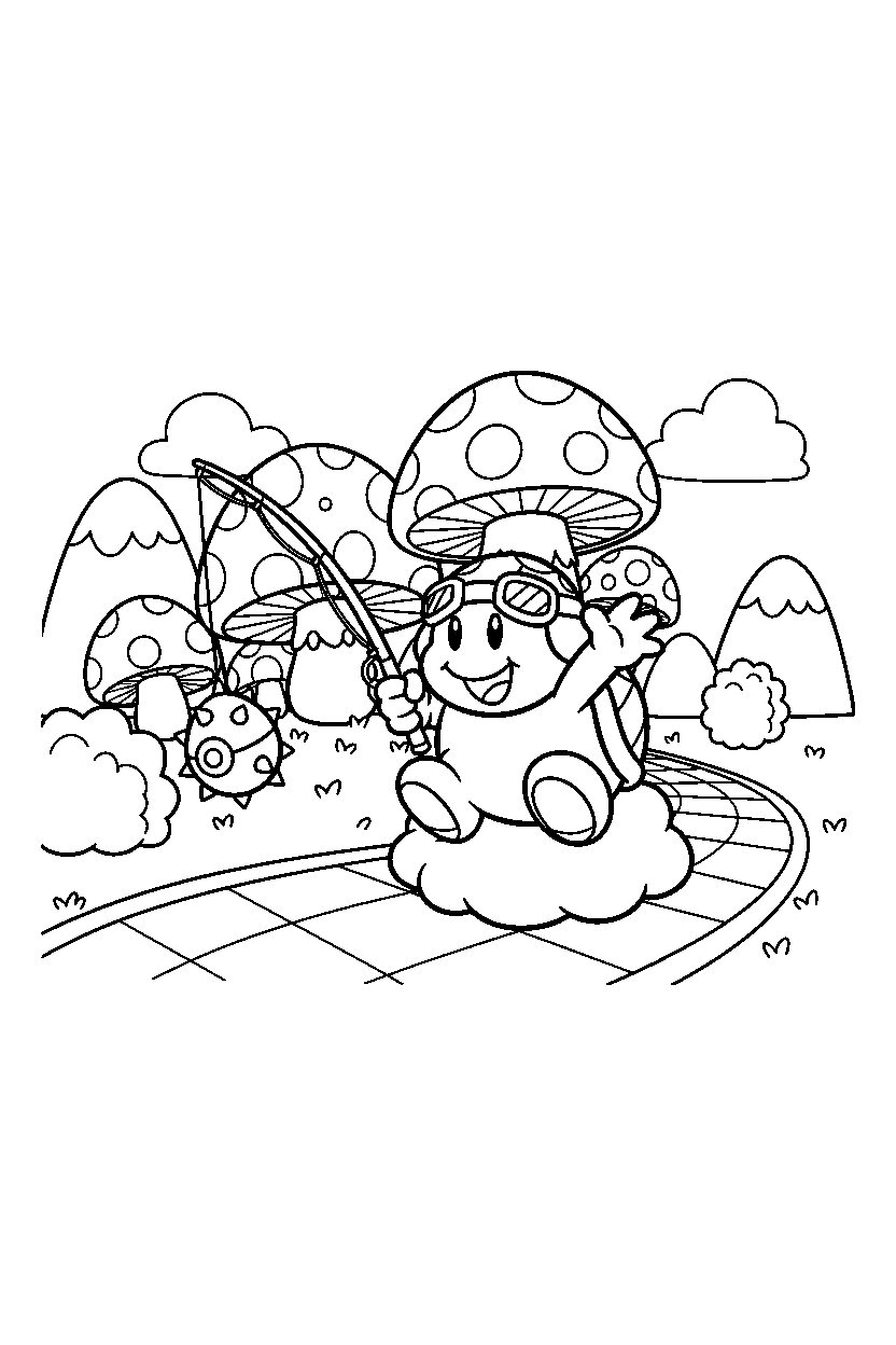 lakitu posing proudly in the mushroom kingdom line art
