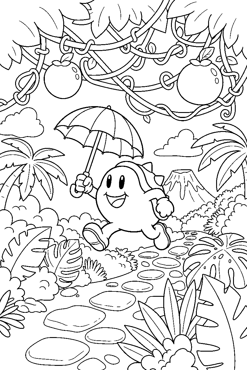 lakitu running happily in a jungle level line art