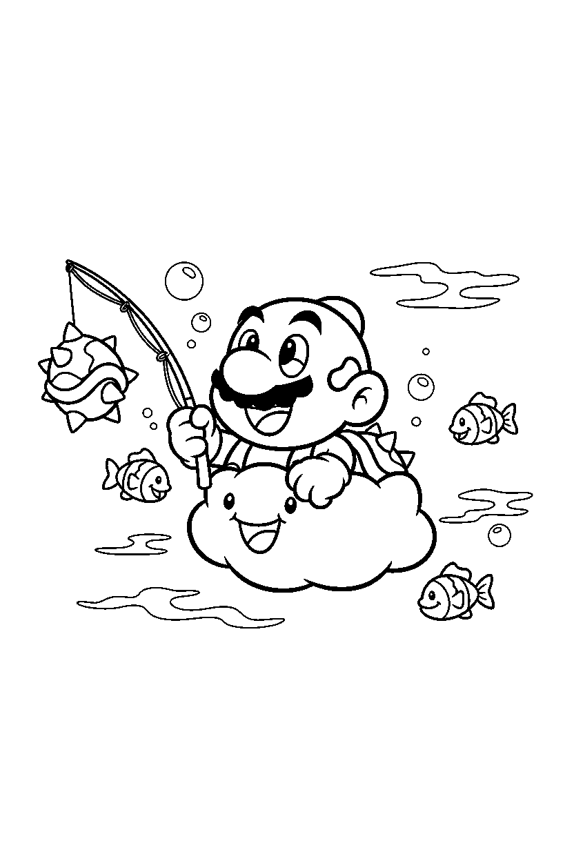 lakitu smiling happily underwater line art