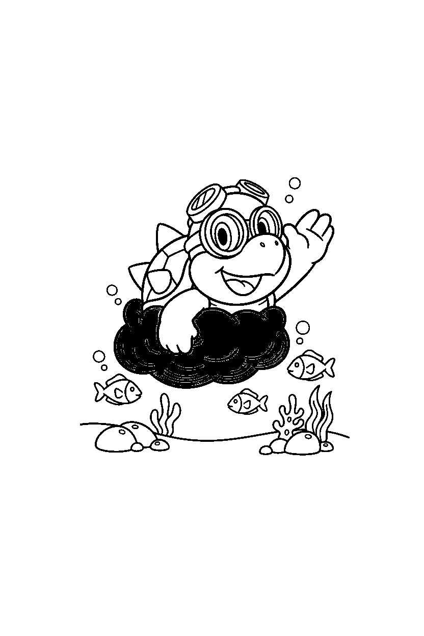 lakitu waving happily underwater line art