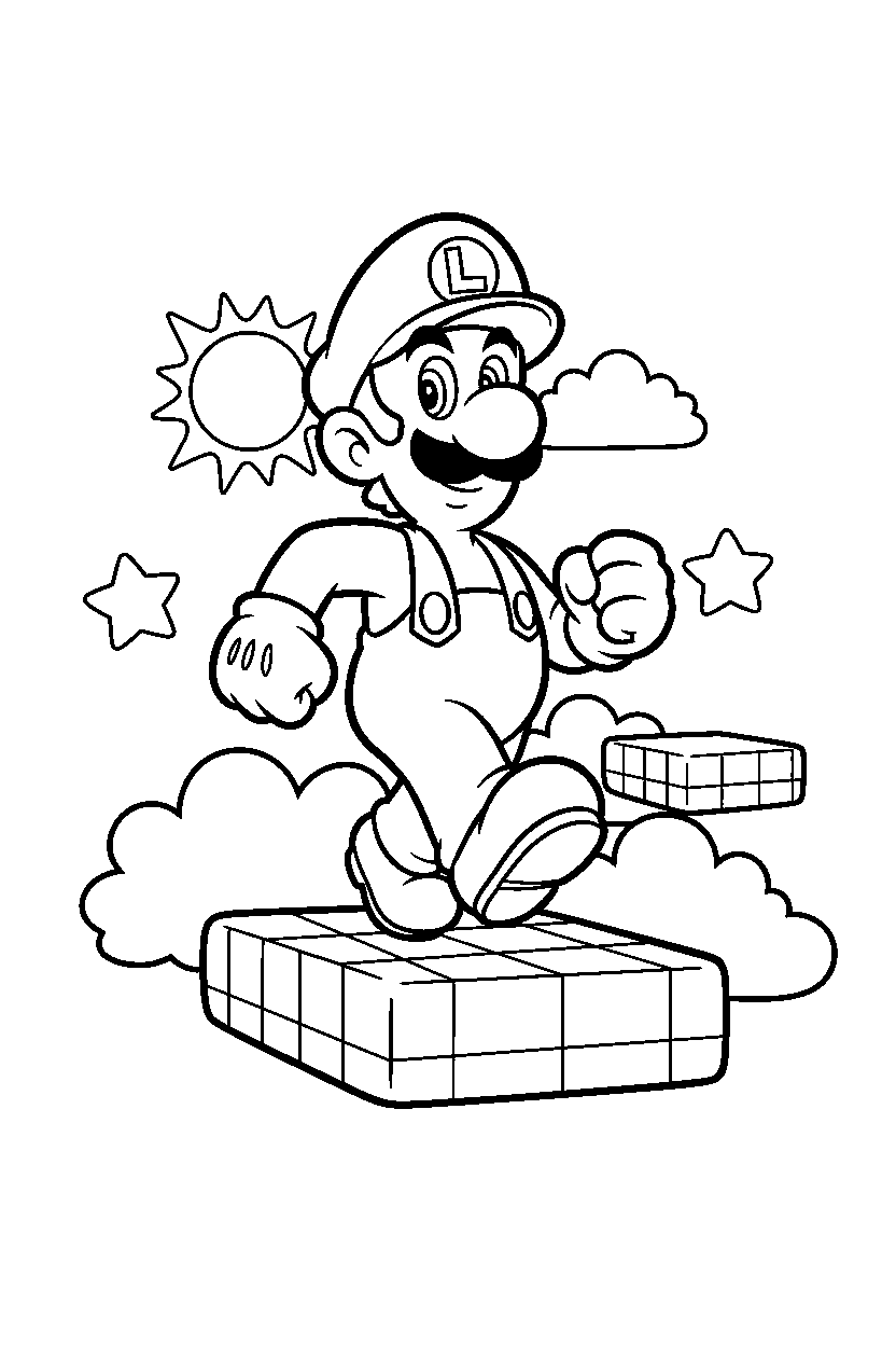 luigi walking proudly in a sky level line art