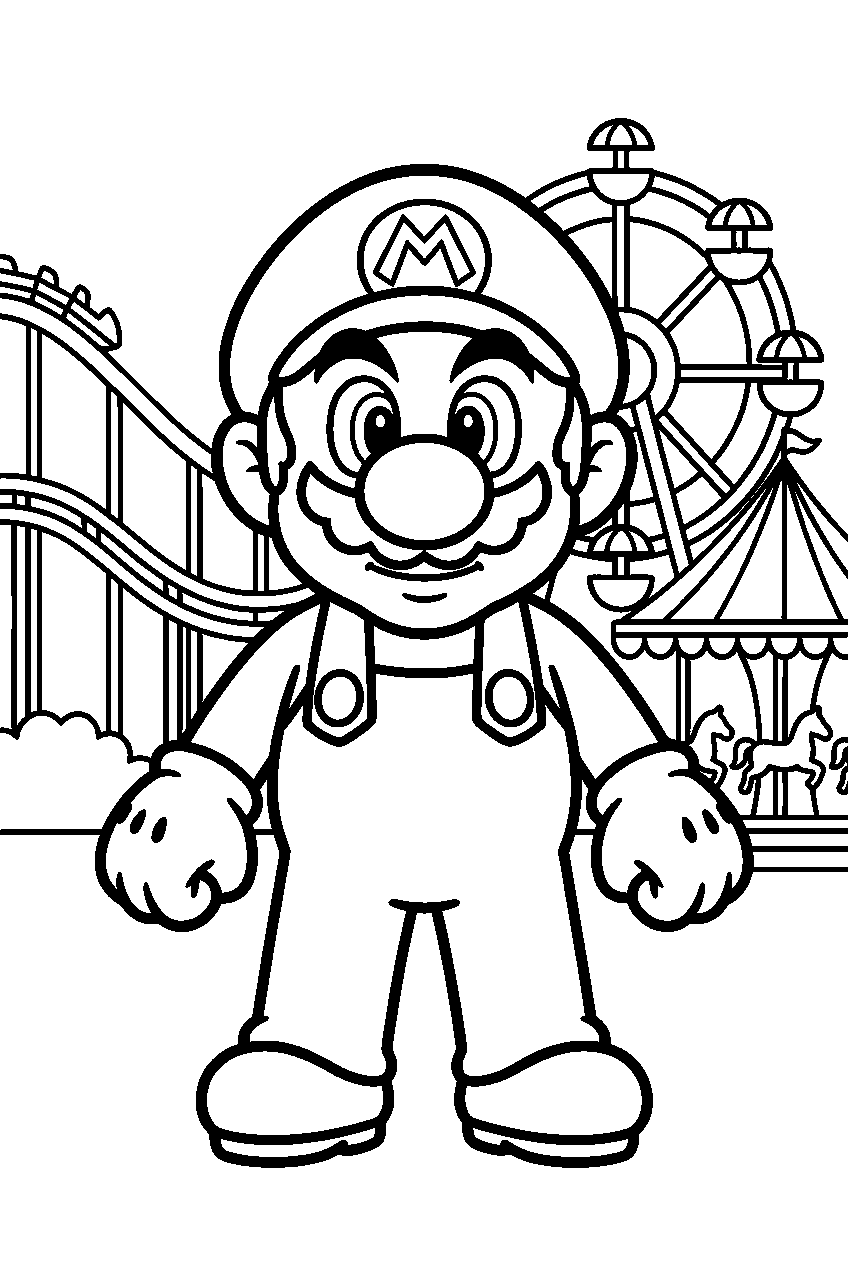 mario in amusement park line art