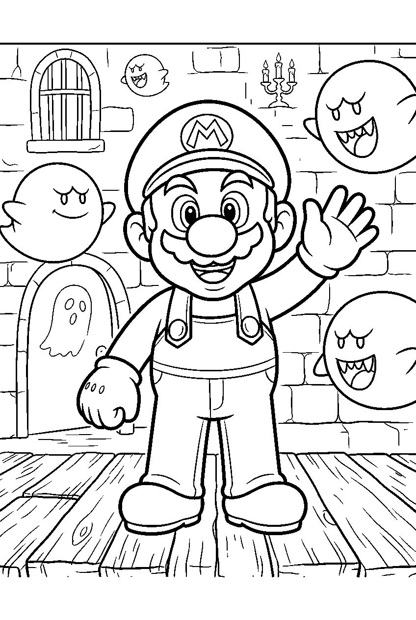 mario in boo house line art