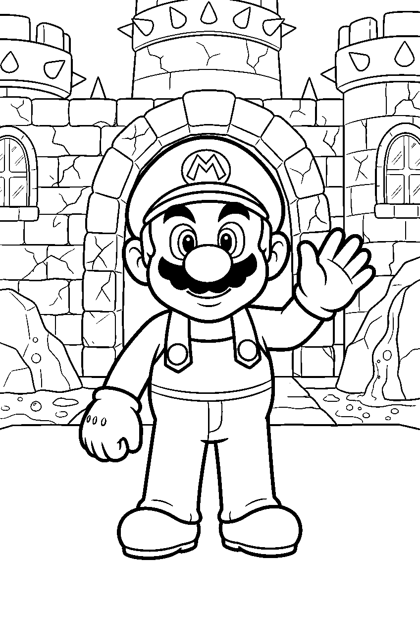 mario in bowser s castle line art