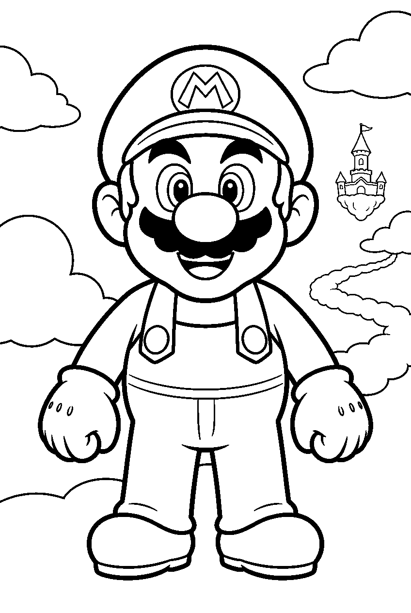 mario in cloud kingdom line art