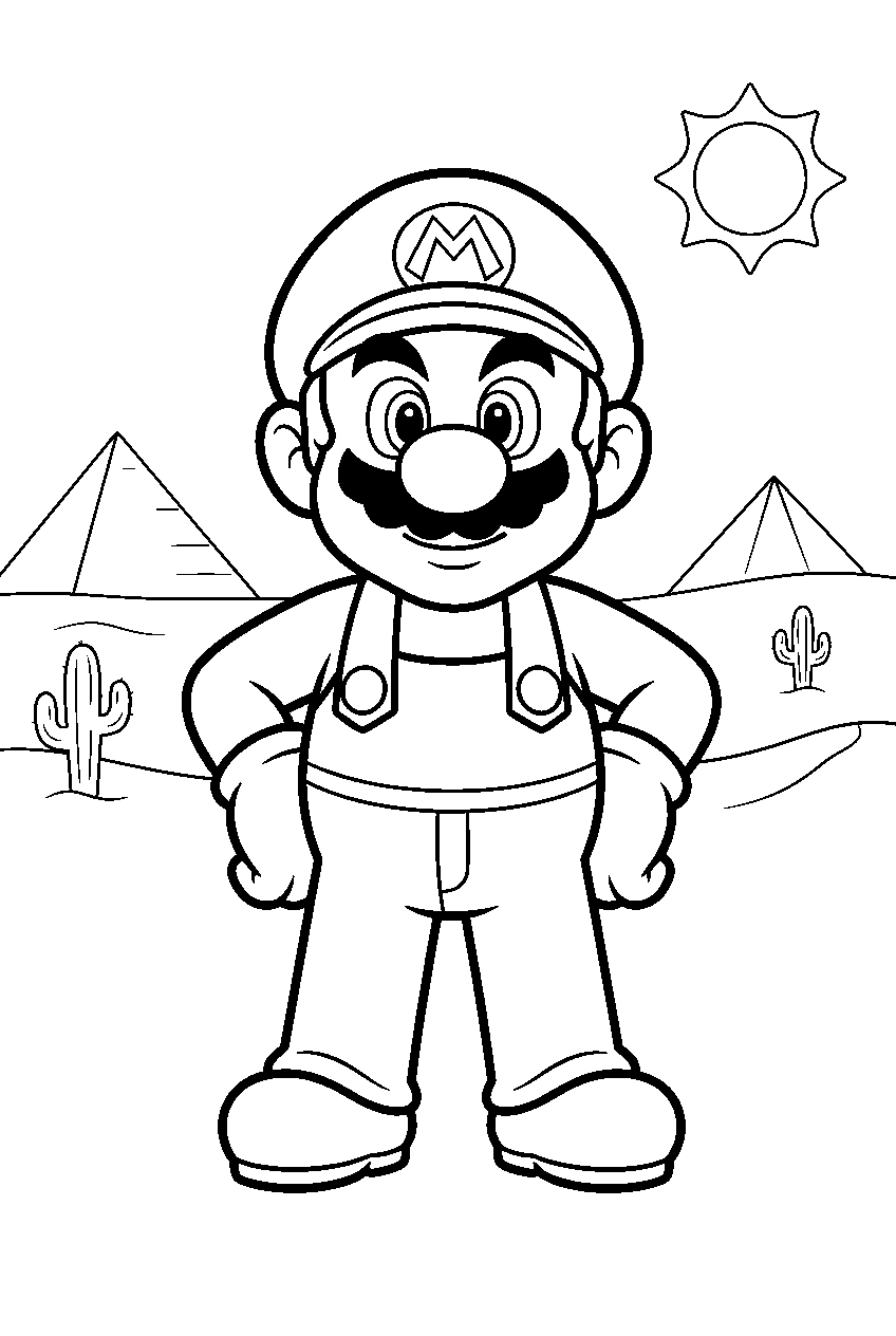 mario in desert kingdom line art