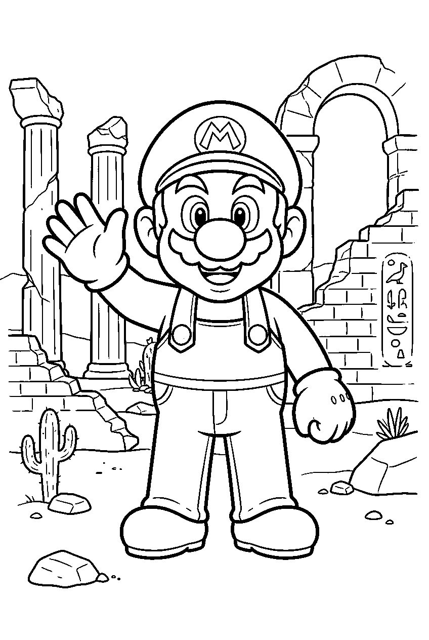 mario in desert ruins line art