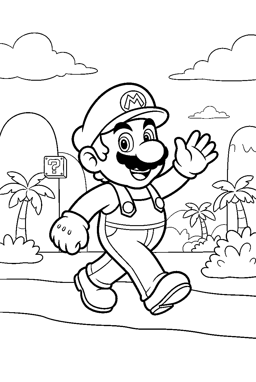 mario in dinosaur land line art