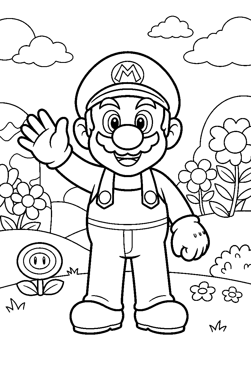 mario in flower kingdom line art