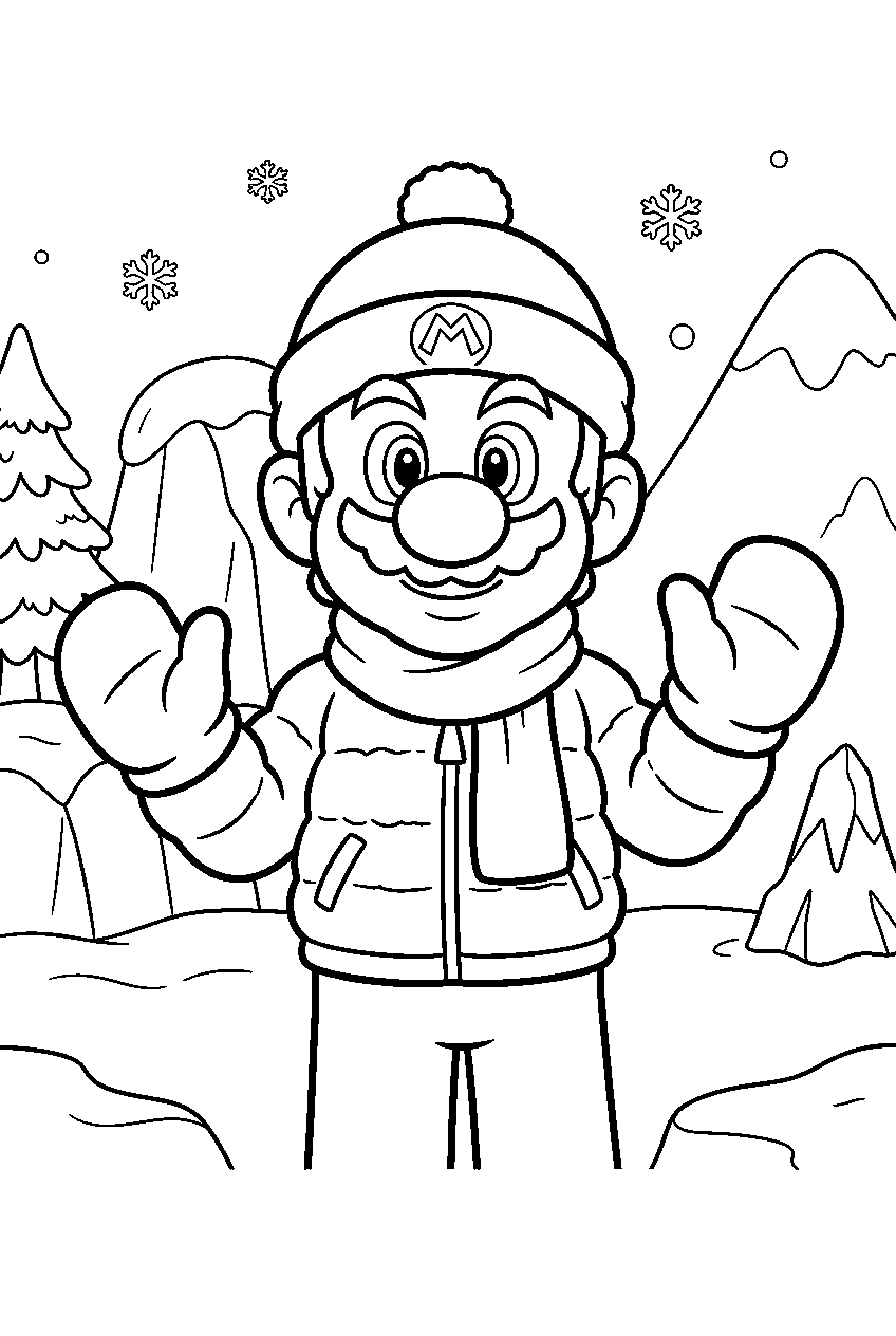 mario in frozen valley line art