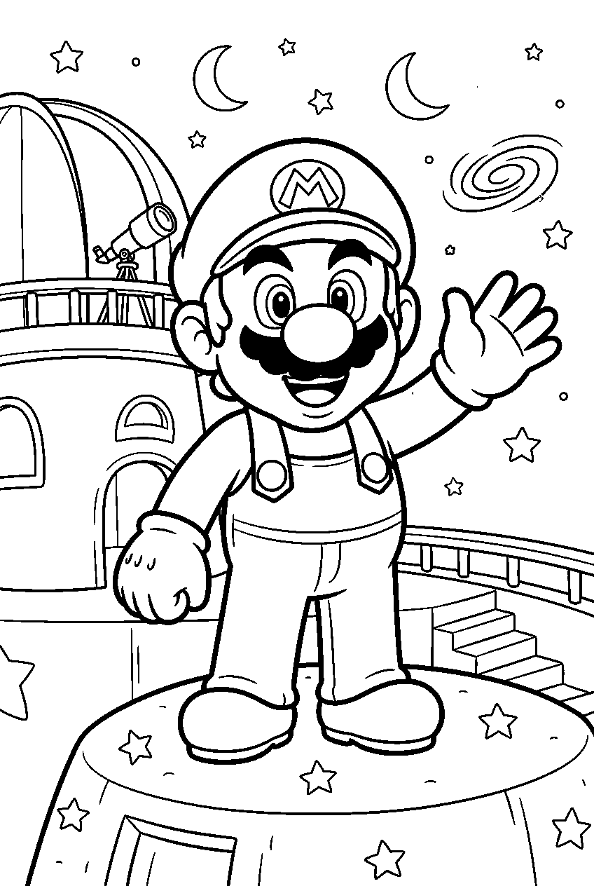 mario in galaxy observatory line art