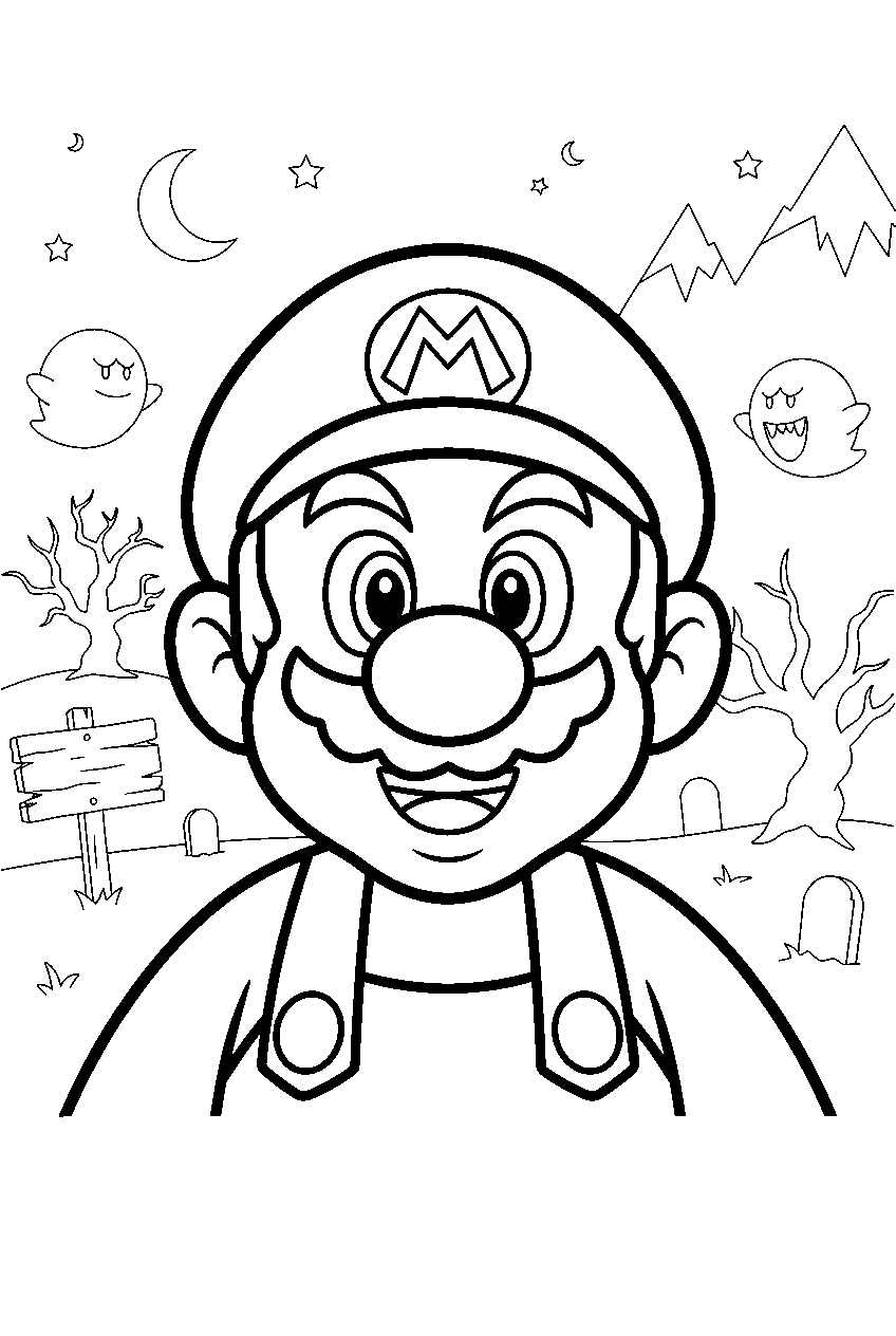 mario in ghost valley line art
