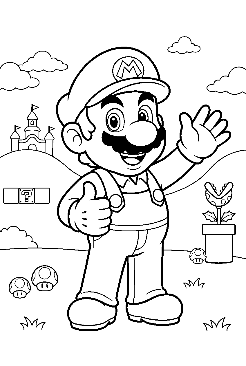 mario in grassland kingdom line art