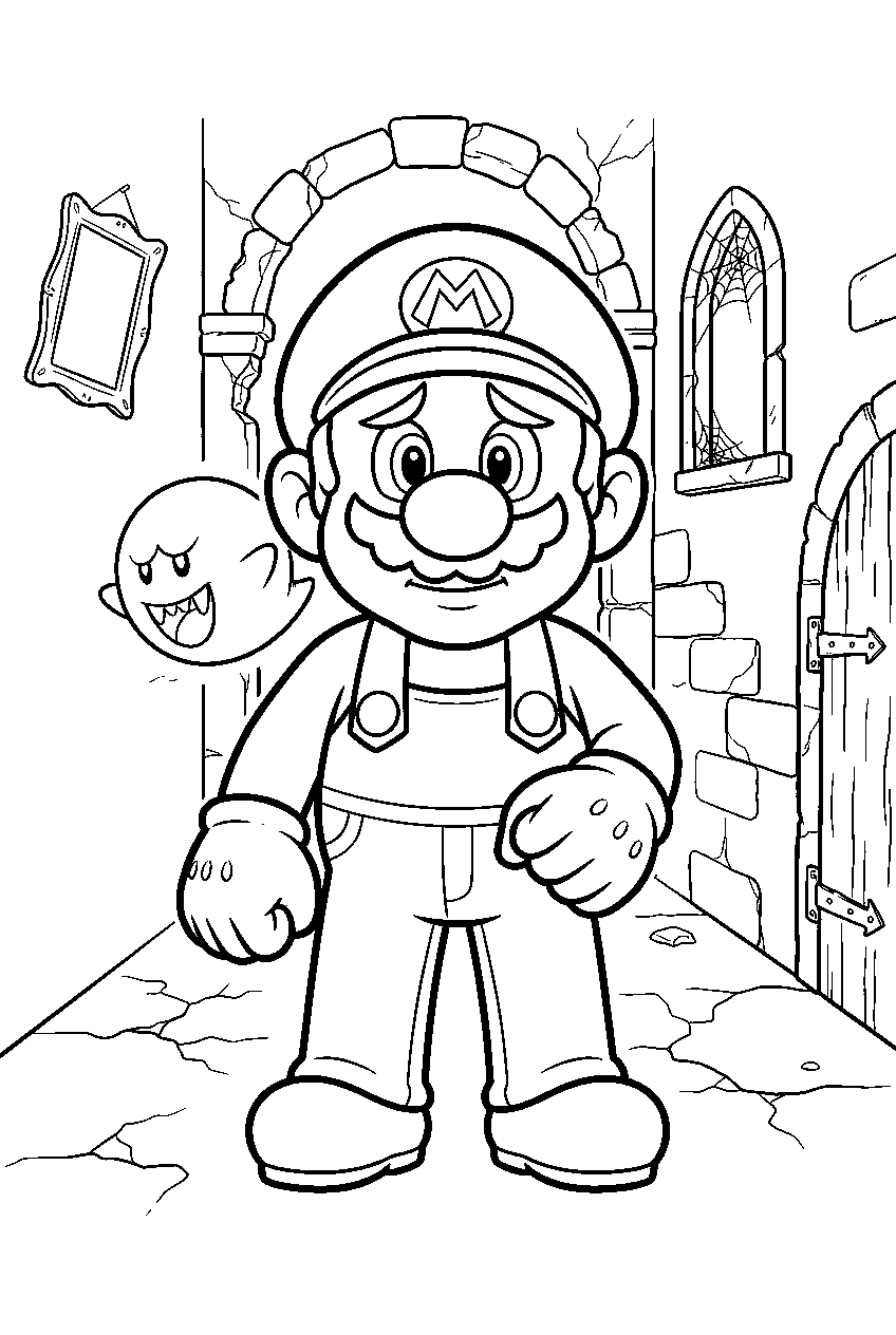 mario in haunted mansion line art