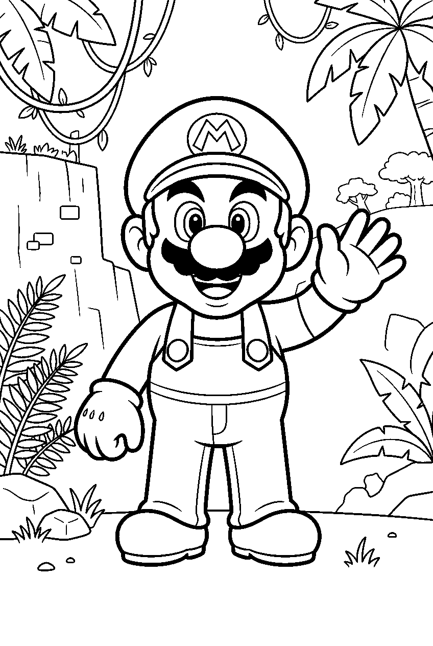 mario in jungle kingdom line art
