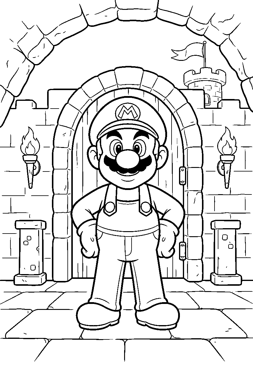 mario in koopa castle line art