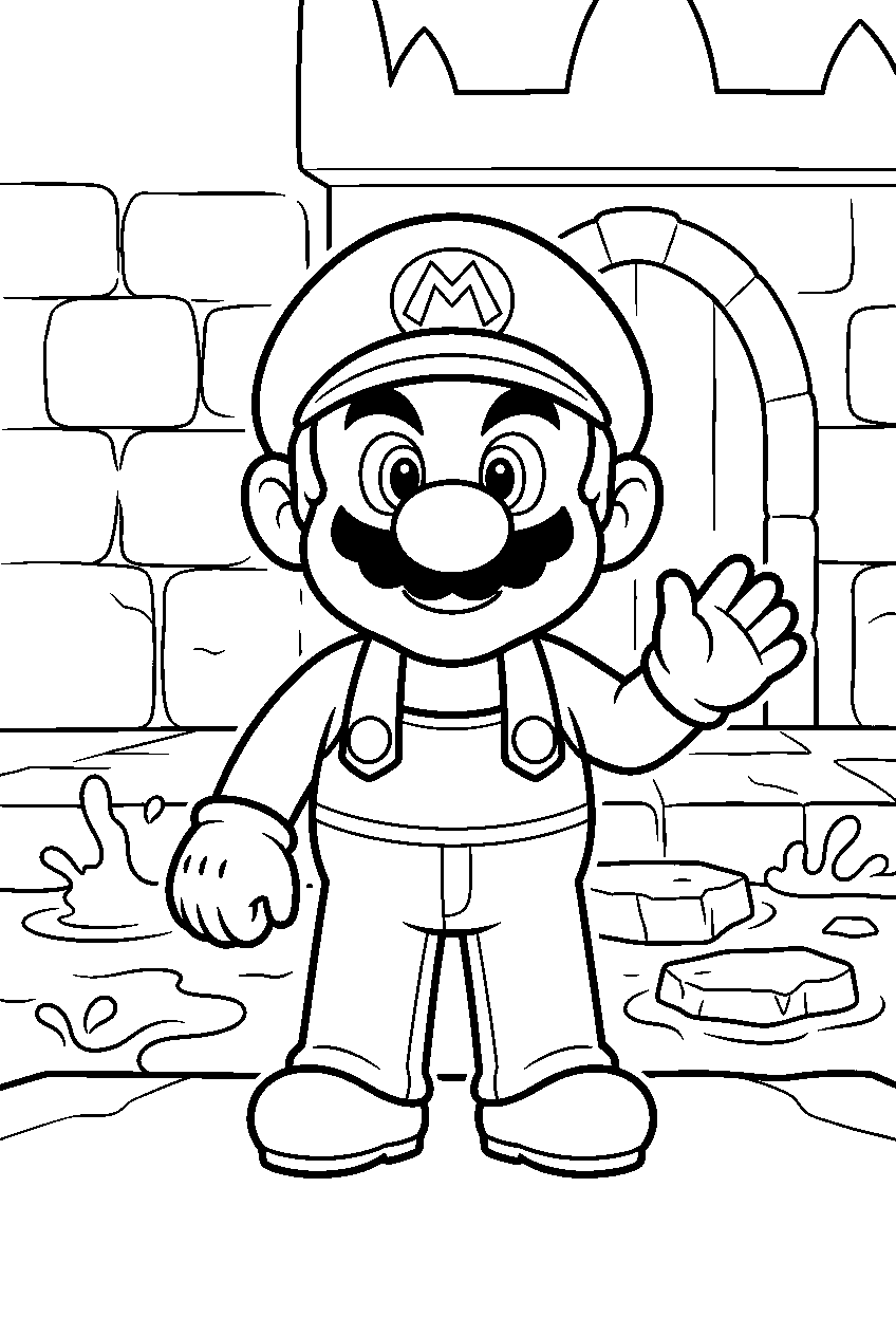 mario in lava castle line art