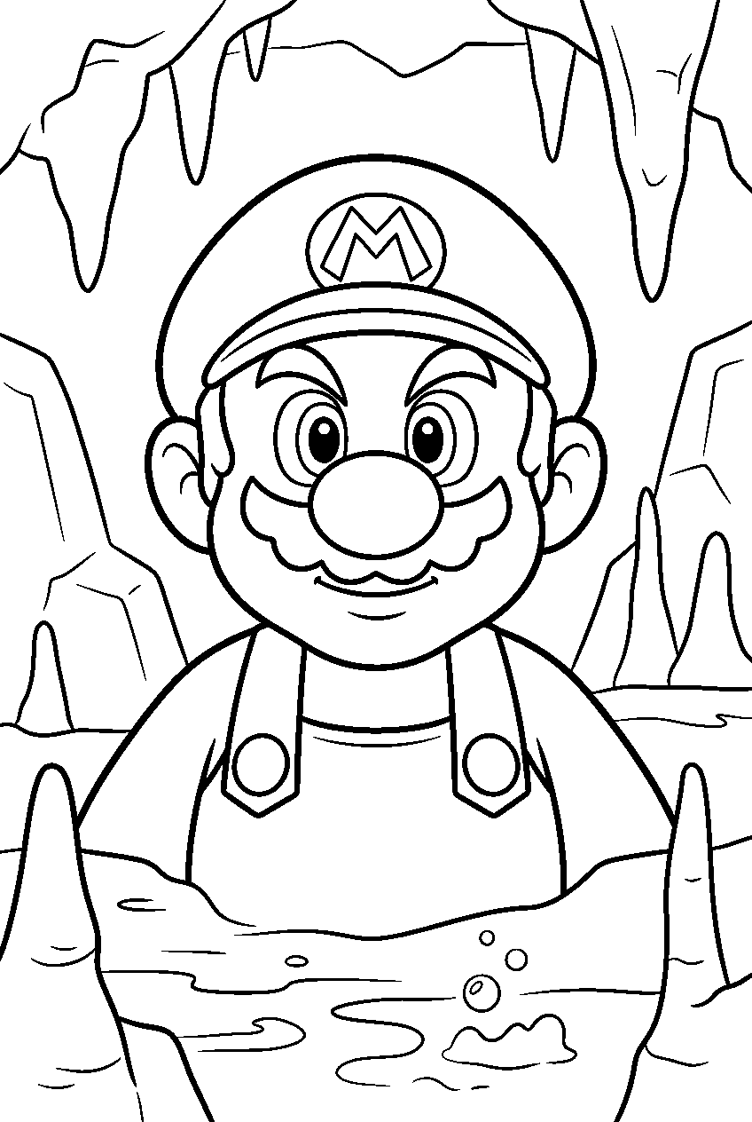 mario in lava cave line art