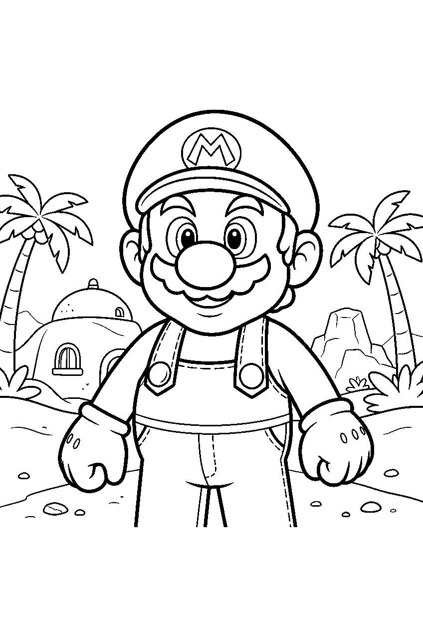 mario in oasis village line art
