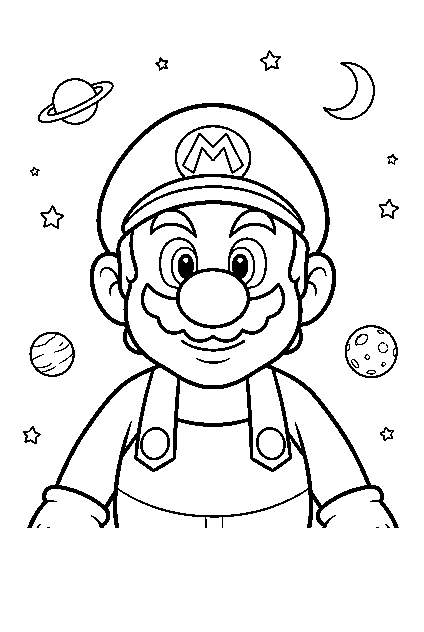 mario in outer space line art