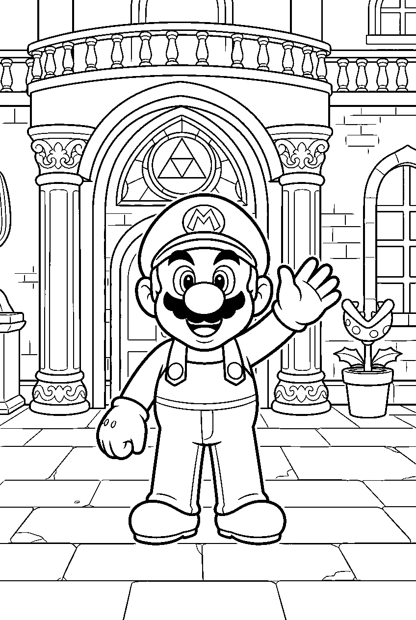 mario in peach s castle line art
