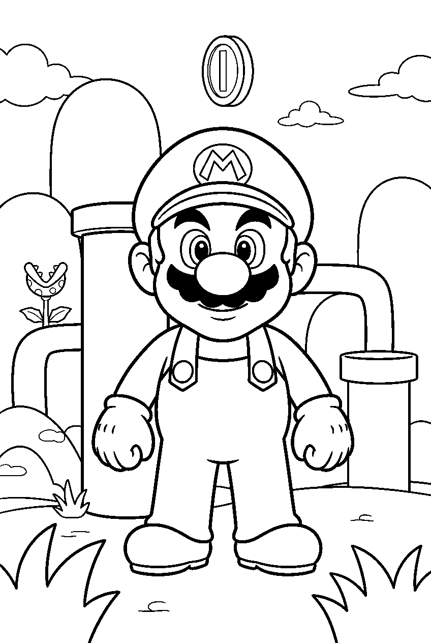 mario in pipe land line art