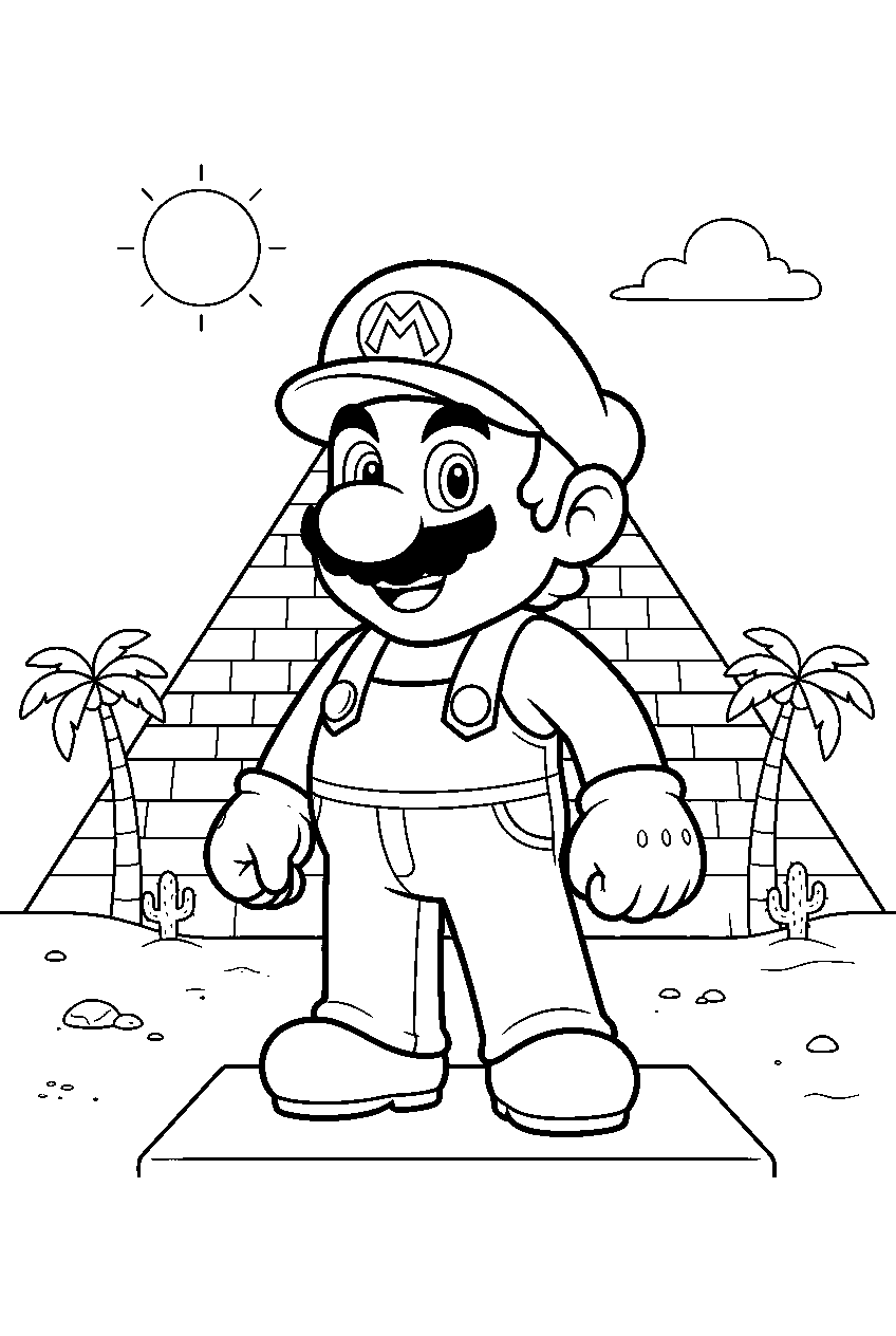 mario in pyramid area line art