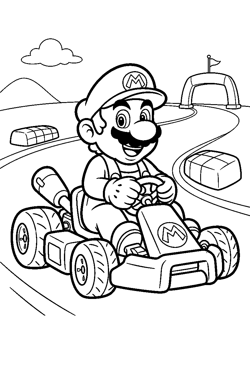 mario in race track line art