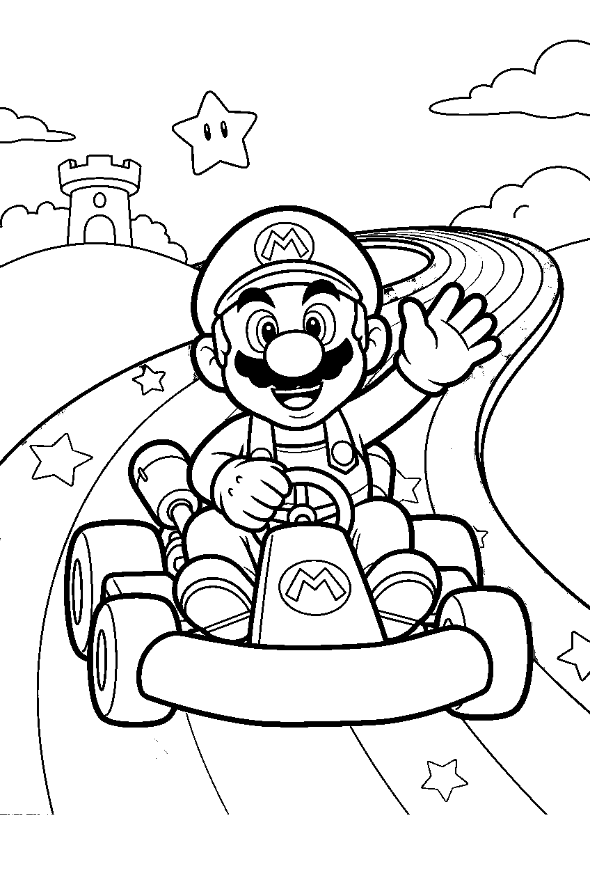 mario in rainbow road line art