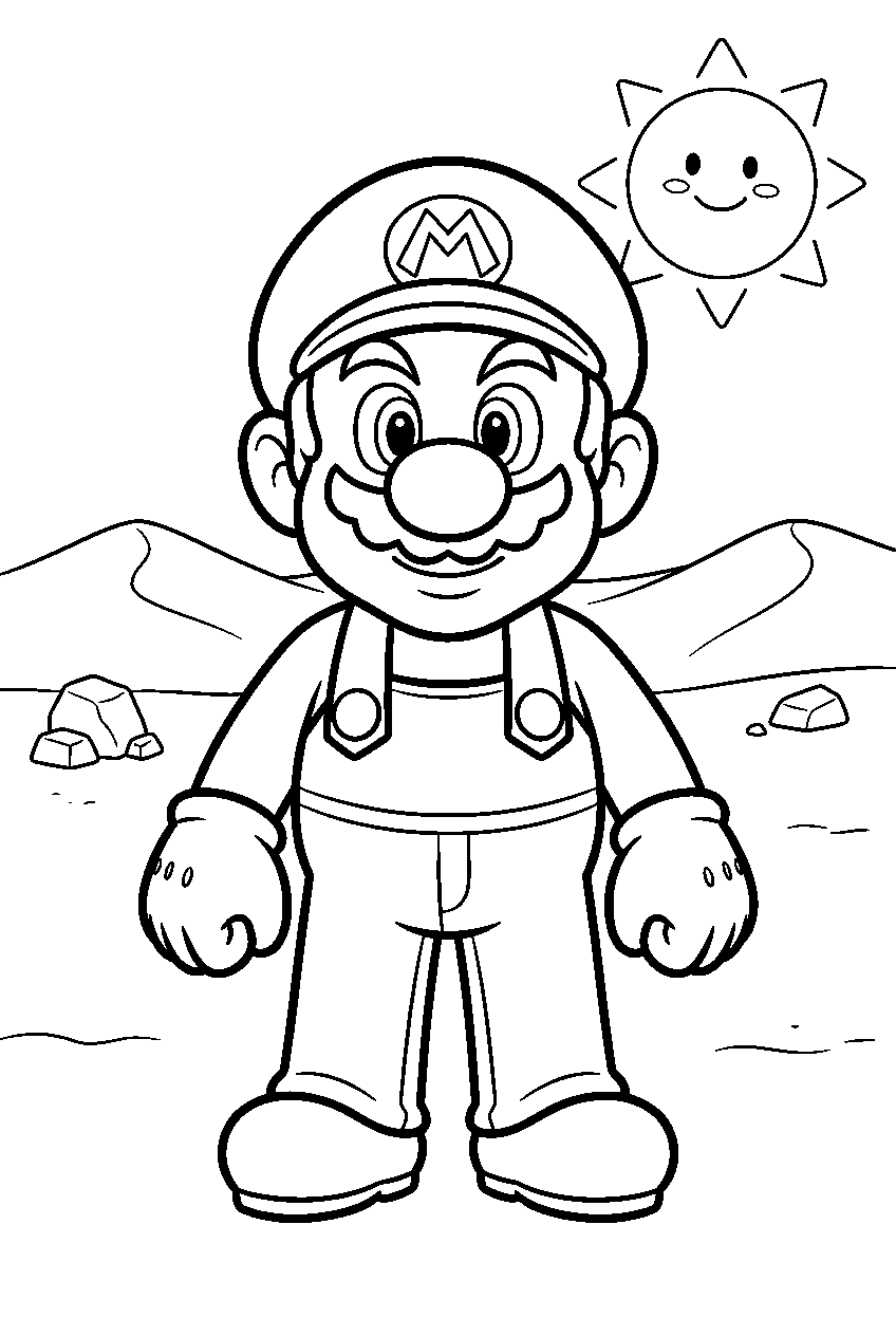 mario in sandy desert line art