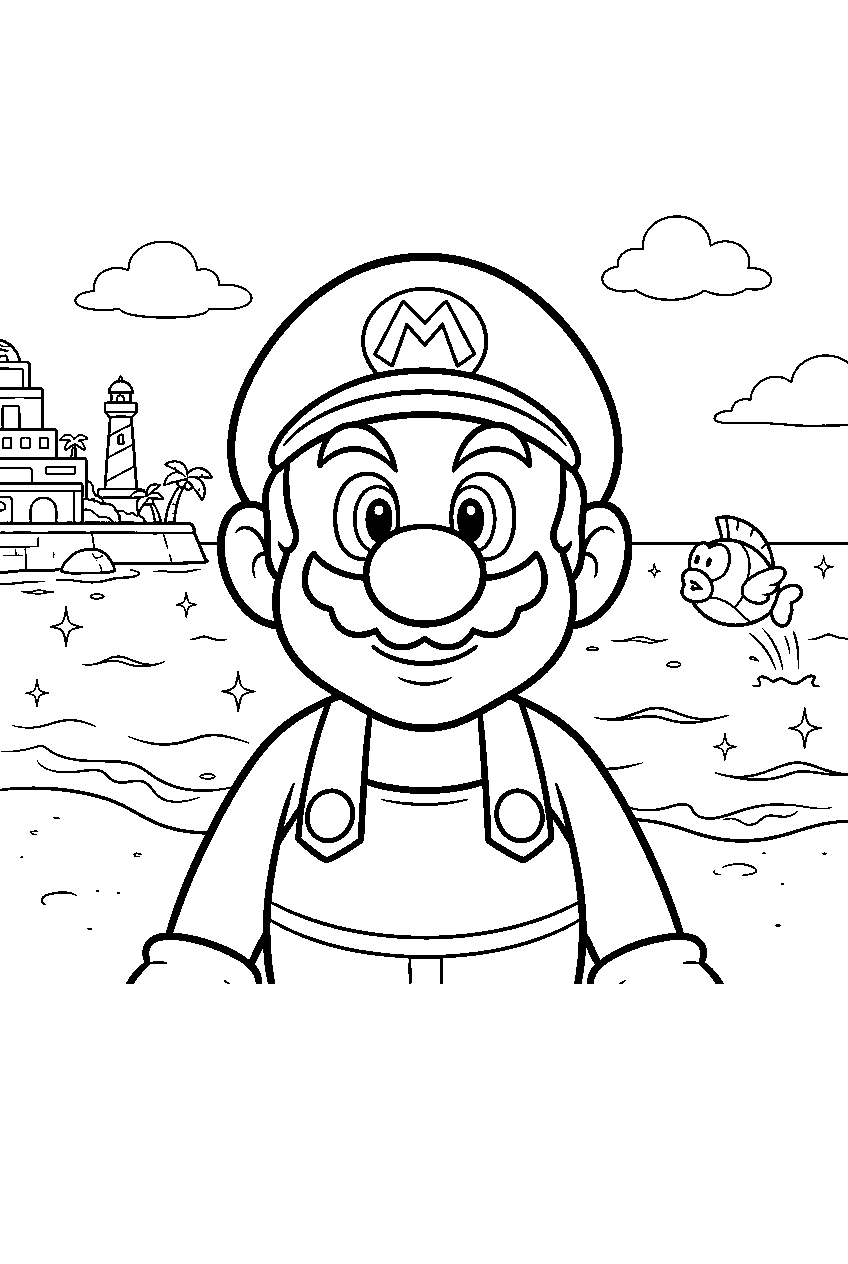 mario in seaside kingdom line art