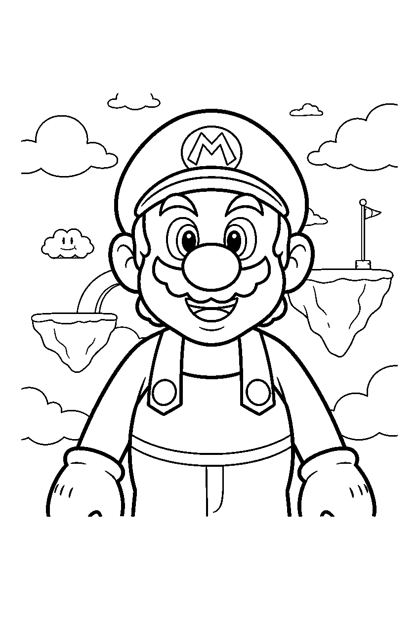 mario in sky kingdom line art