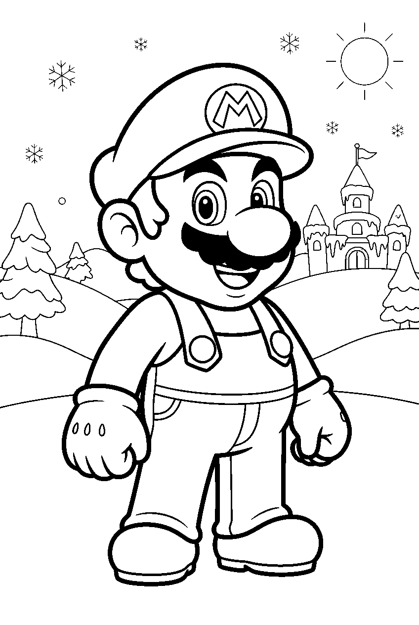 mario in snow kingdom line art