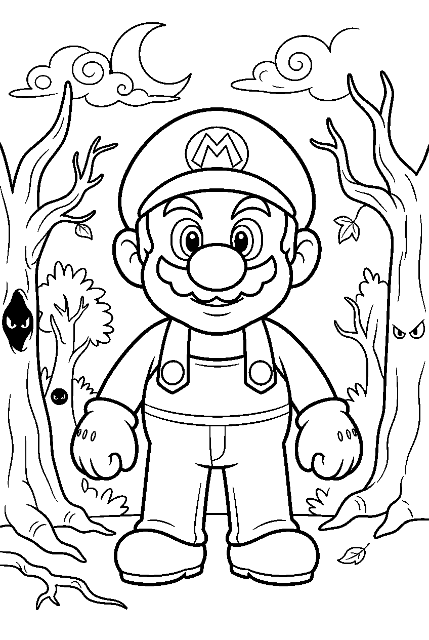 mario in spooky forest line art