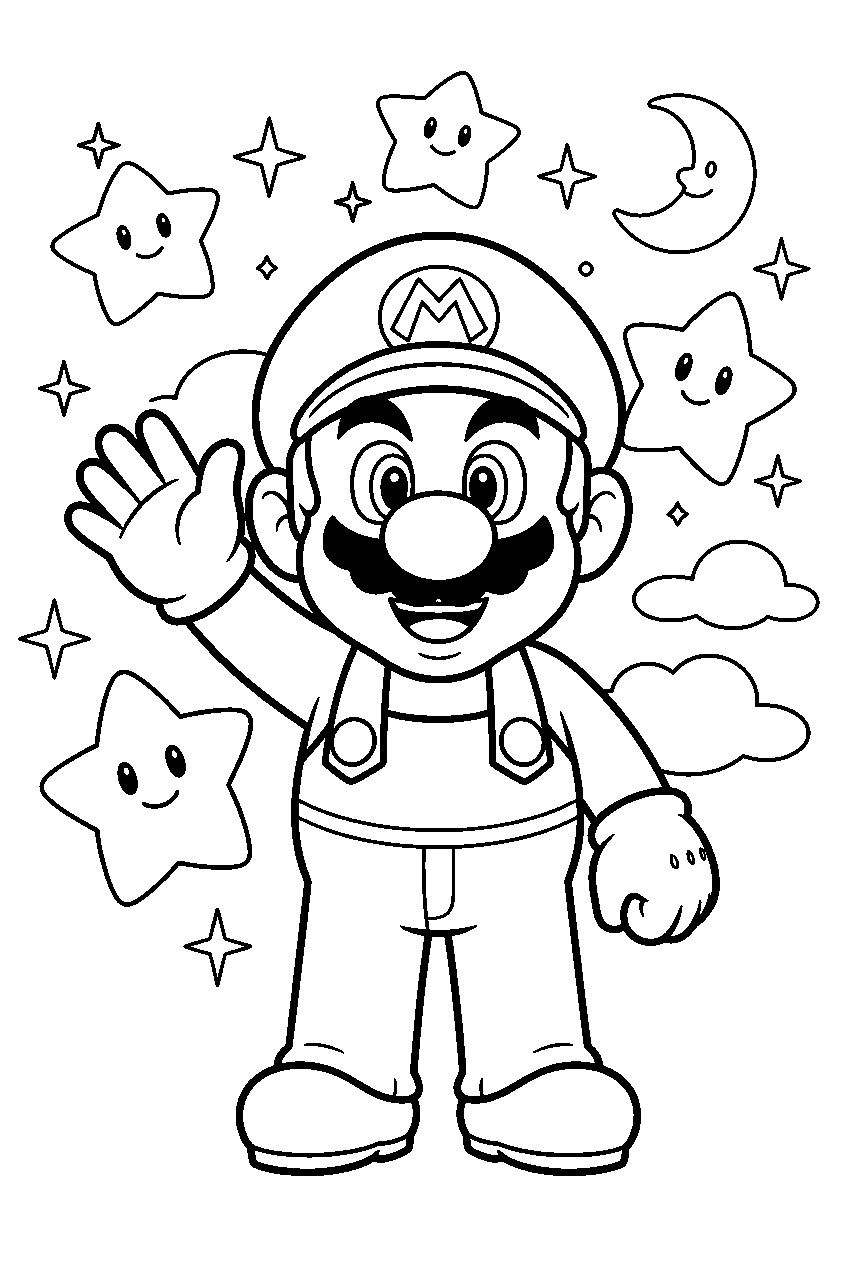 mario in star world line art