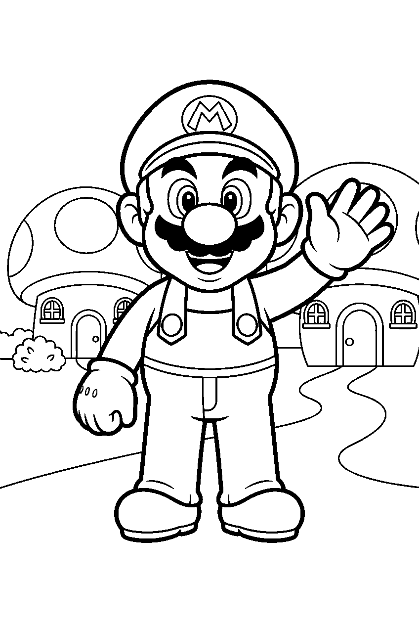 mario in toad town line art