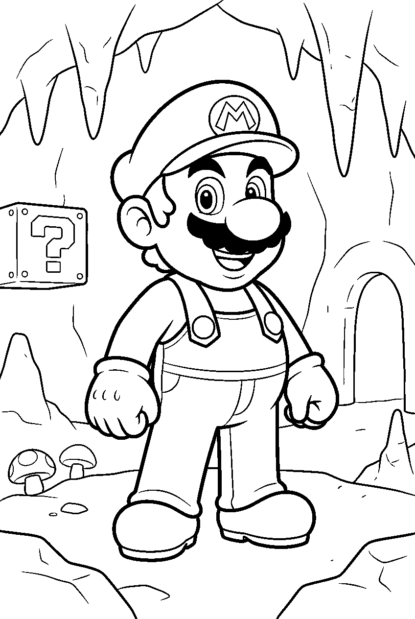 mario in underground cave line art