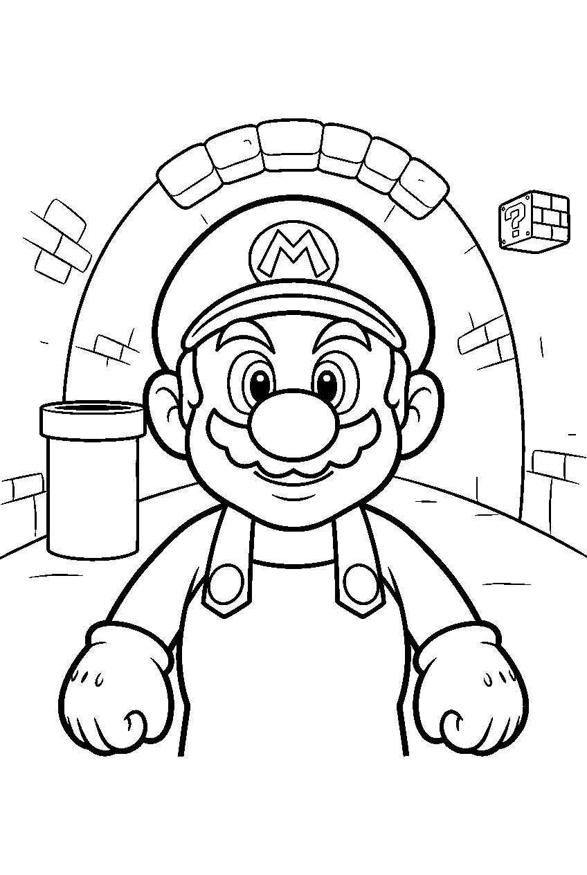 mario in underground tunnel line art