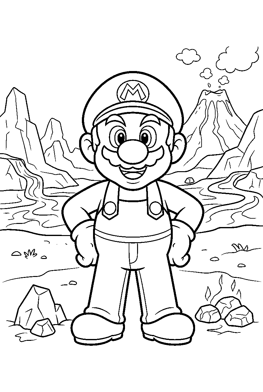 mario in volcanic valley line art