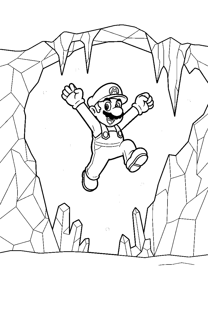 mario jumping in icy cave line art