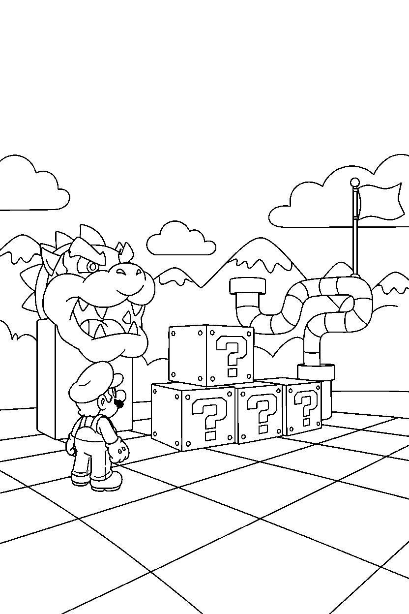 mario observing in challenge area line art