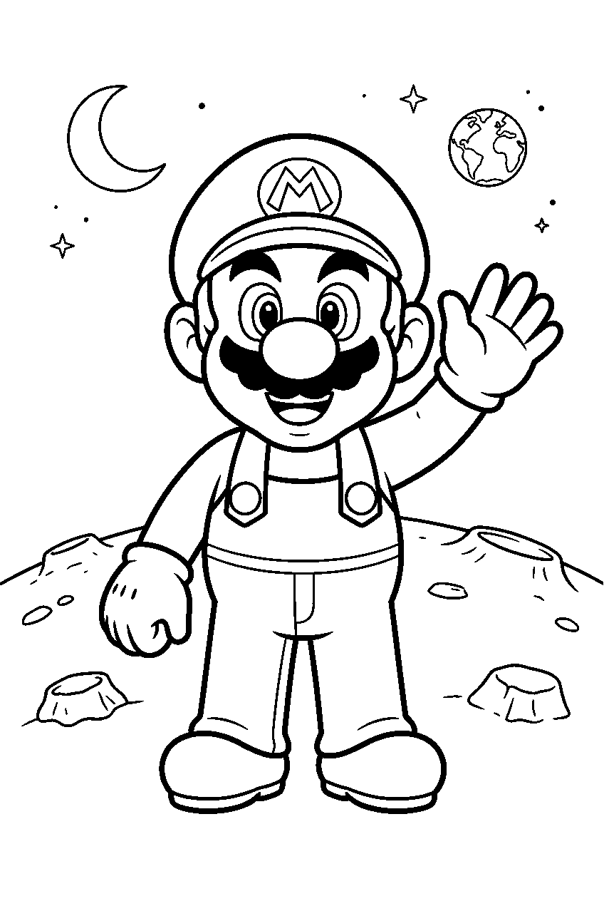 mario on moon kingdom line art