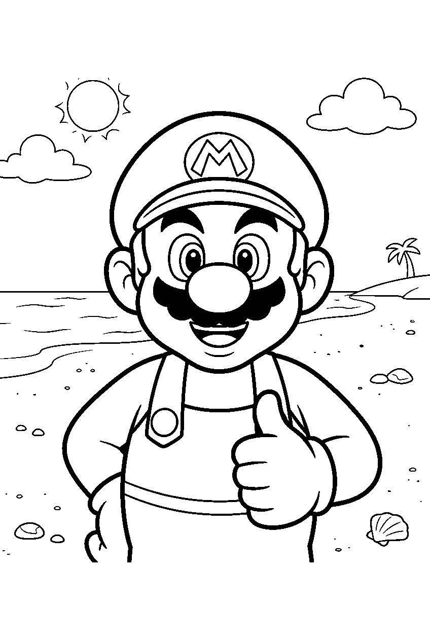 mario on sandy beach line art