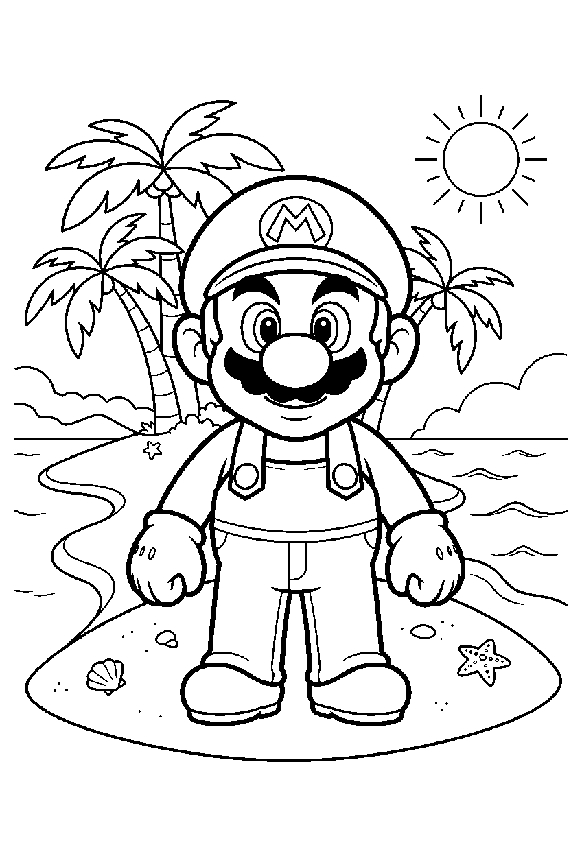 mario on tropical island line art