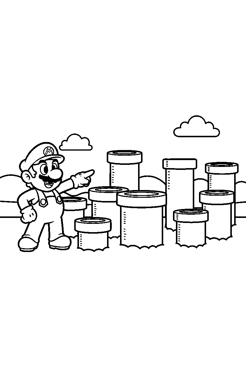 mario pointing in pipe field line art