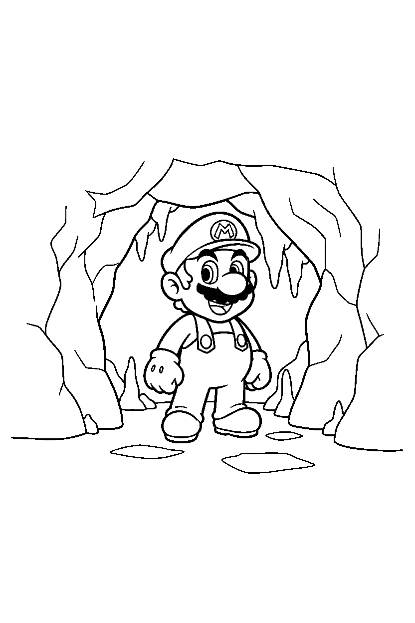 mario smiling in cave line art
