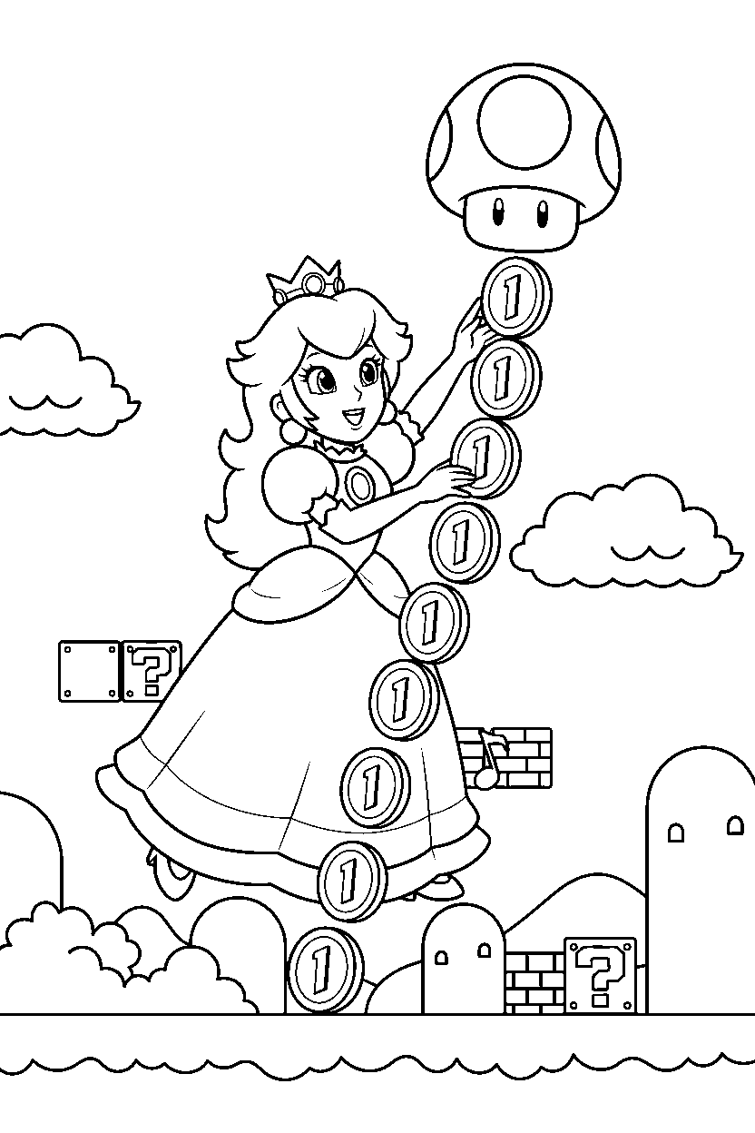 peach climbing in a bonus level line art