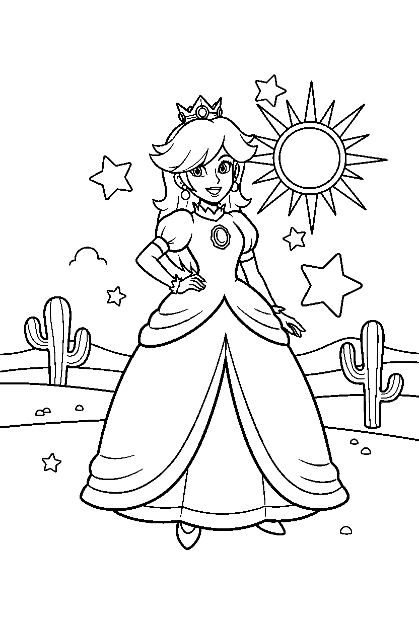 rosalina posing proudly in a desert level line art