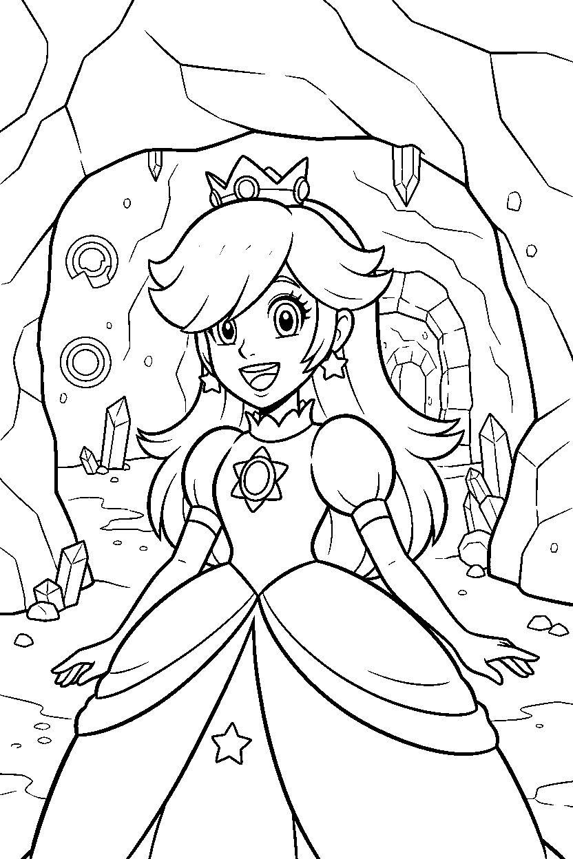 rosalina smiling happily in a cave level line art