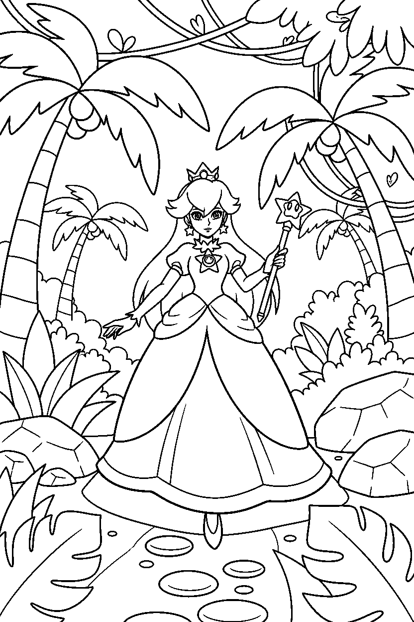 rosalina walking proudly in a jungle level line art